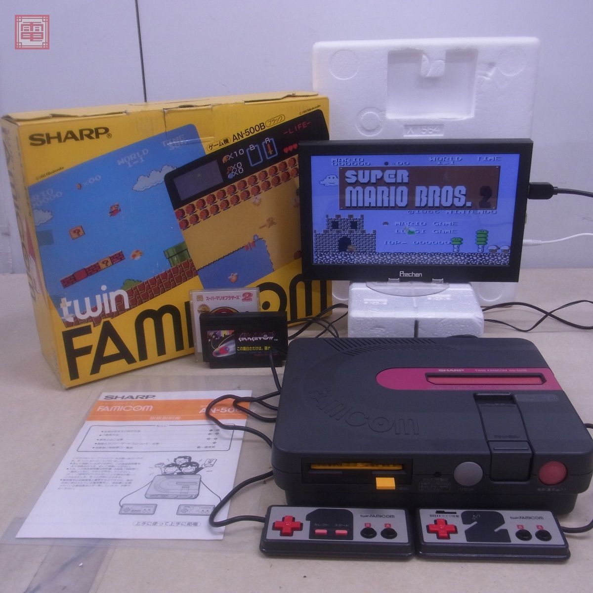 FC ツインファミコン 本体 SHARP AN-500B 箱説 + ソフト2本付 TWIN FAMICOM シャープ 現状品【40の画像2