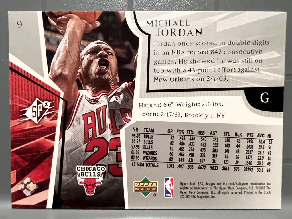 激レア 3D Base 03 Upper Deck SPX Michael Jordan マイケル・ジョーダン Bulls ブルズ ユニフォーム Panini バスケ All-star 優勝 HOF_画像2