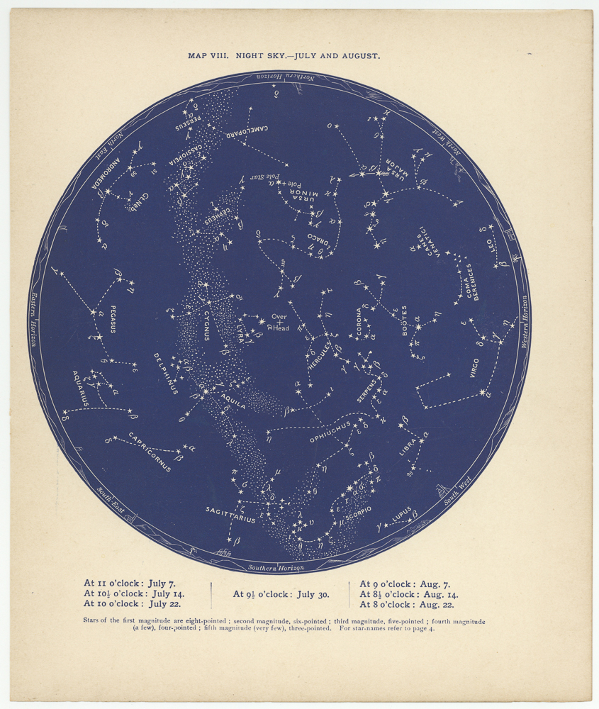 ☆アンティーク天文図版 天体観測 宇宙 星座図 天文古書 「HALF HOURS WITH THE STARS-7月と8月の夜空-」 イギリス1887年☆_画像3
