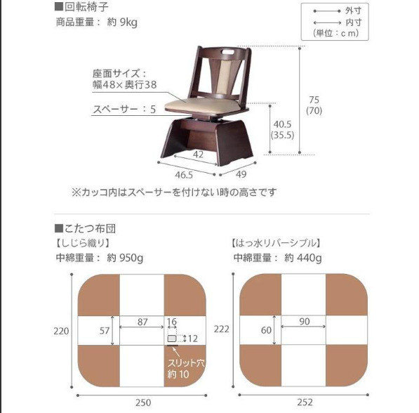 【立ち座りラクラク！】こたつ 3点セット90x60cm テレワーク　ダイニングテーブル パワフルヒーター　調節機能付き _画像8