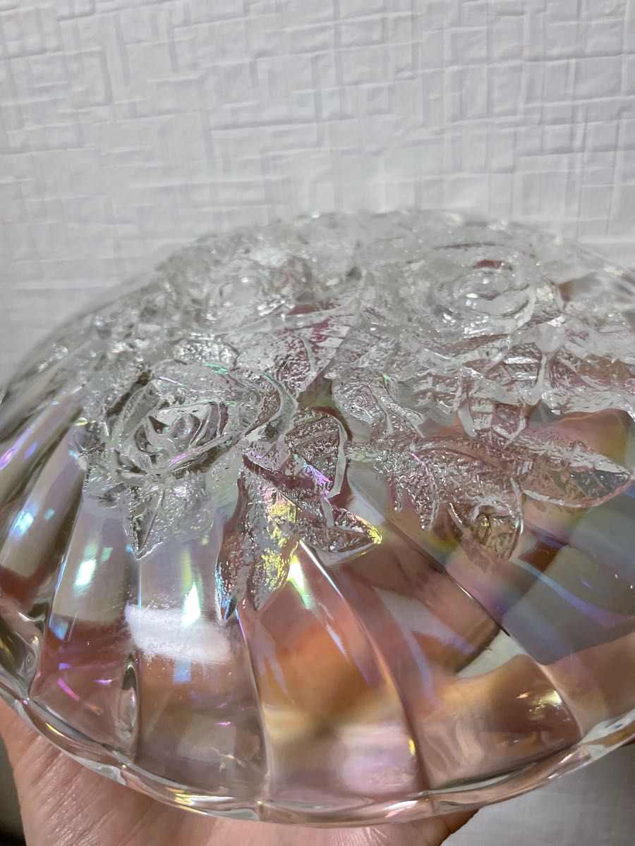 【昭和レトロ】バラ柄　バラ　ガラス皿 中皿　ガラス器