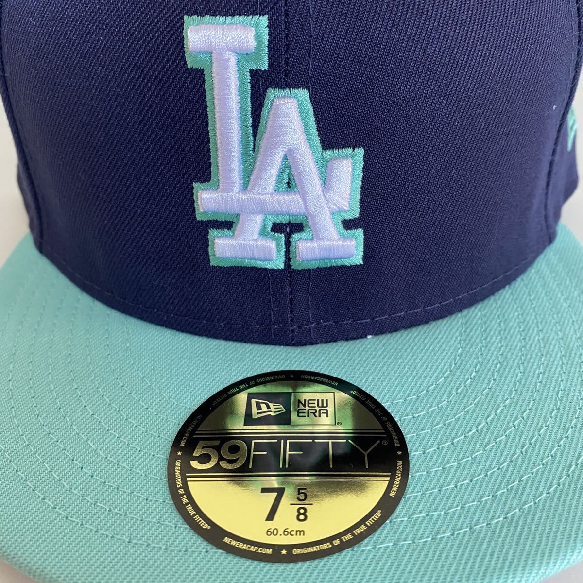 新品 New Era ツバ裏ホワイト LA Dodgers 2Tone Navy Mint Cap 7 5/8