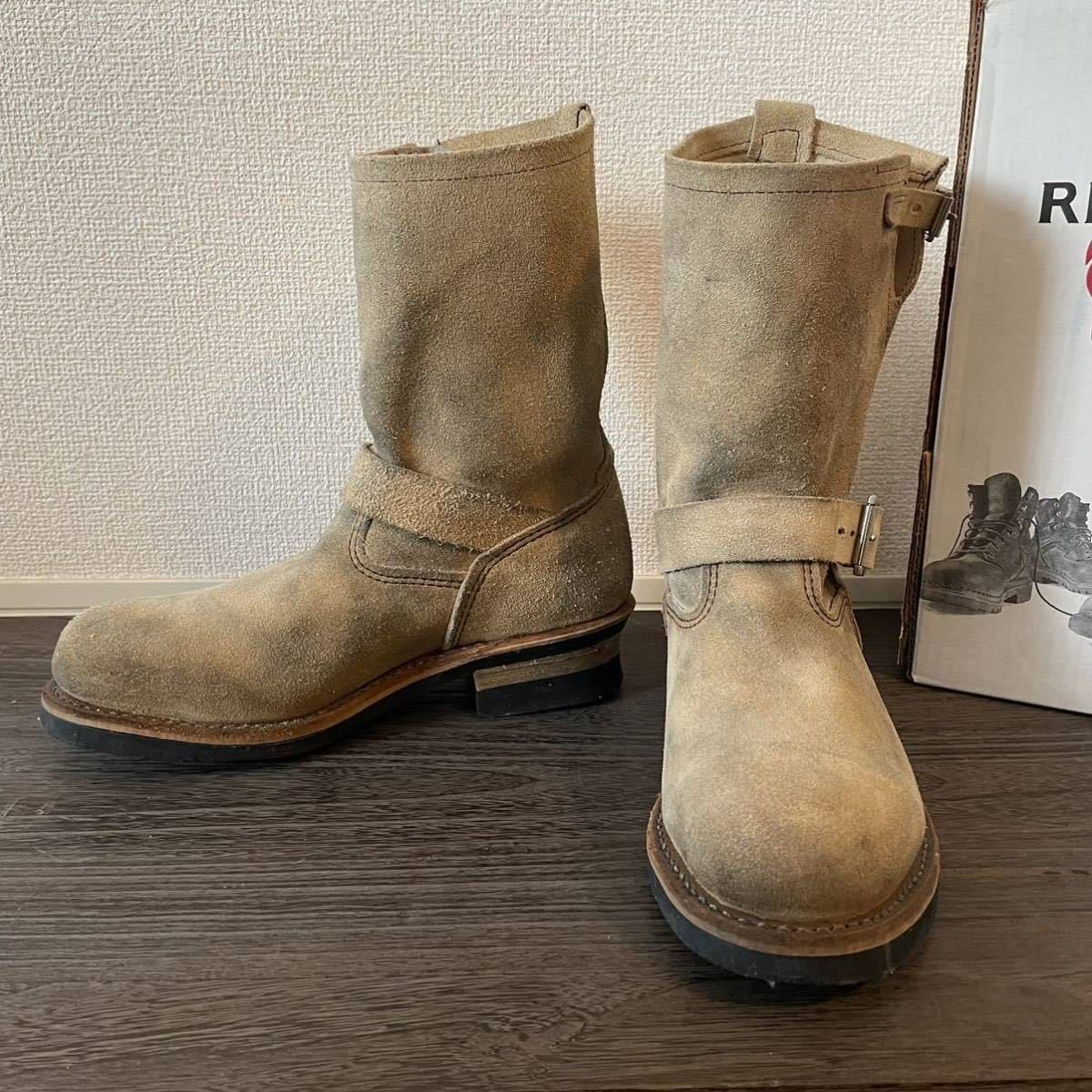 【8D  07年製】レッドウィング 8268 スエード エンジニア ラフアウト スチールトゥ ベージュ ブーツ REDWINGS 洗浄剤 箱付き 検) pt99