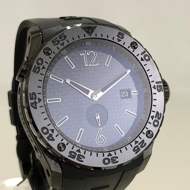 日本限定100本 新品同様 EDOX エドックス アイスシャーク2 自動巻き腕時計 96001-37N2-NIN ブラック デイト ラバーベルト 質屋の質セブン_画像8