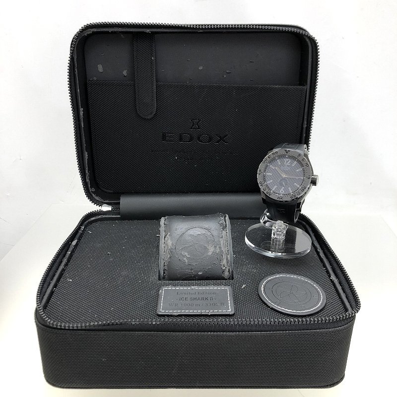 日本限定100本 新品同様 EDOX エドックス アイスシャーク2 自動巻き腕時計 96001-37N2-NIN ブラック デイト ラバーベルト 質屋の質セブン_画像2