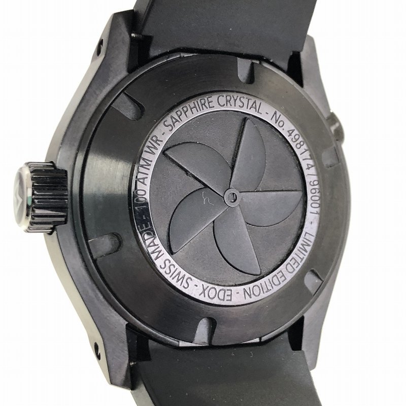 日本限定100本 新品同様 EDOX エドックス アイスシャーク2 自動巻き腕時計 96001-37N2-NIN ブラック デイト ラバーベルト 質屋の質セブン_画像3