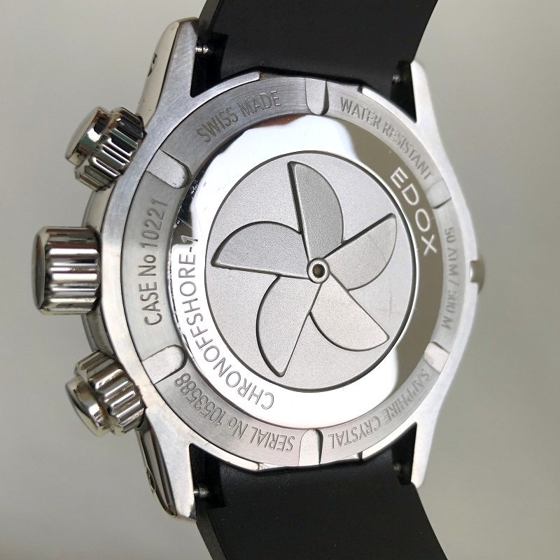 極美品 EDOX エドックス クロノオフショア1 10221-3-NIN クオーツ腕時計 クロノグラフ ブラック ラバーベルト メンズ 質セブン_画像3