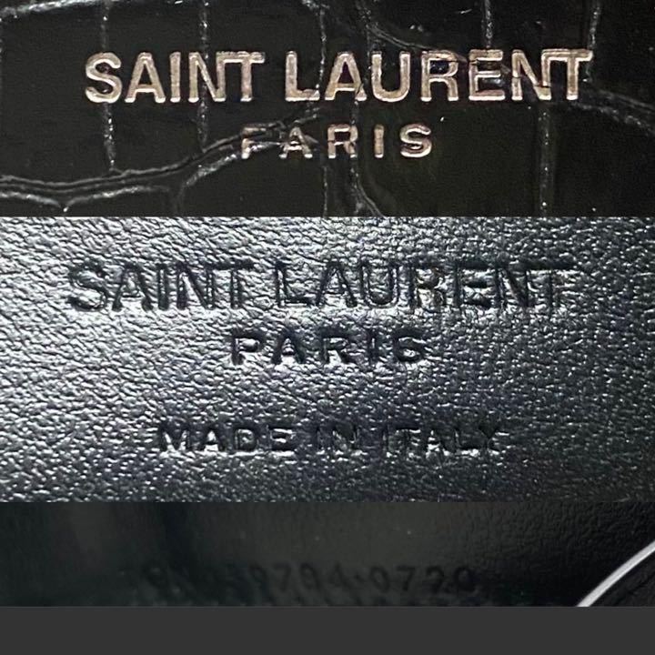 サンローラン SAINT LAURENT 3つ折り財布 クロコ 型押し 黒 ブラック