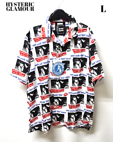 L 未使用【HYSTERIC GLAMOUR MEN SONIC YOUTH/GOO DEMOS柄 オープンカラーシャツ 02221AH06 WHITE柄 ヒステリックグラマー シャツ】_画像3