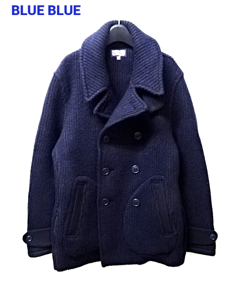 定番の中古商品 NAVY 圧縮ニットPコートジャケット BLUE 2(M)【BLUE