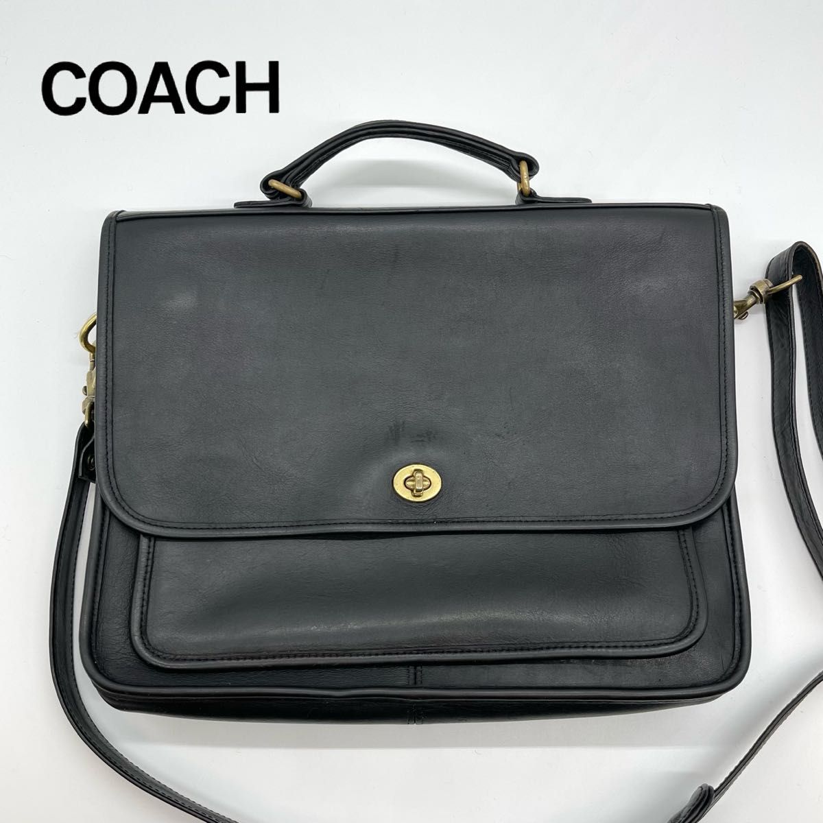 美品/COACH/オールドコーチ/ターンロックブリーフケース/レザー/ブラック/2way