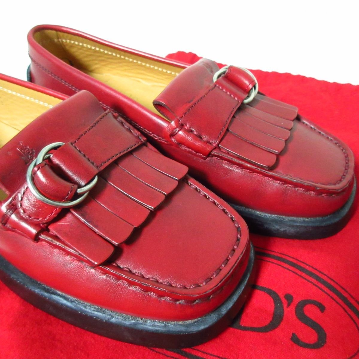  хорошая вещь TOD\'S junior Tod's Junior кожа gomi-ni кисточка Loafer обувь для вождения 31 примерно 19cm красный красный 012