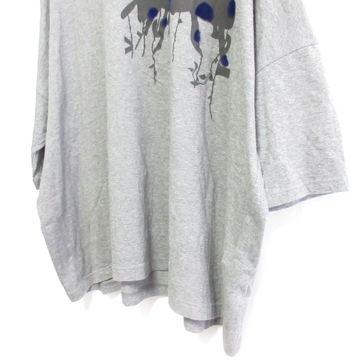 美品 Y's ワイズ Yohji Yamamoto PLAIN STITCH BUG PIGMENT FLOCKY PRINT ROUND NECK 半袖 Tシャツ オーバーサイズ 2 グレー_画像4