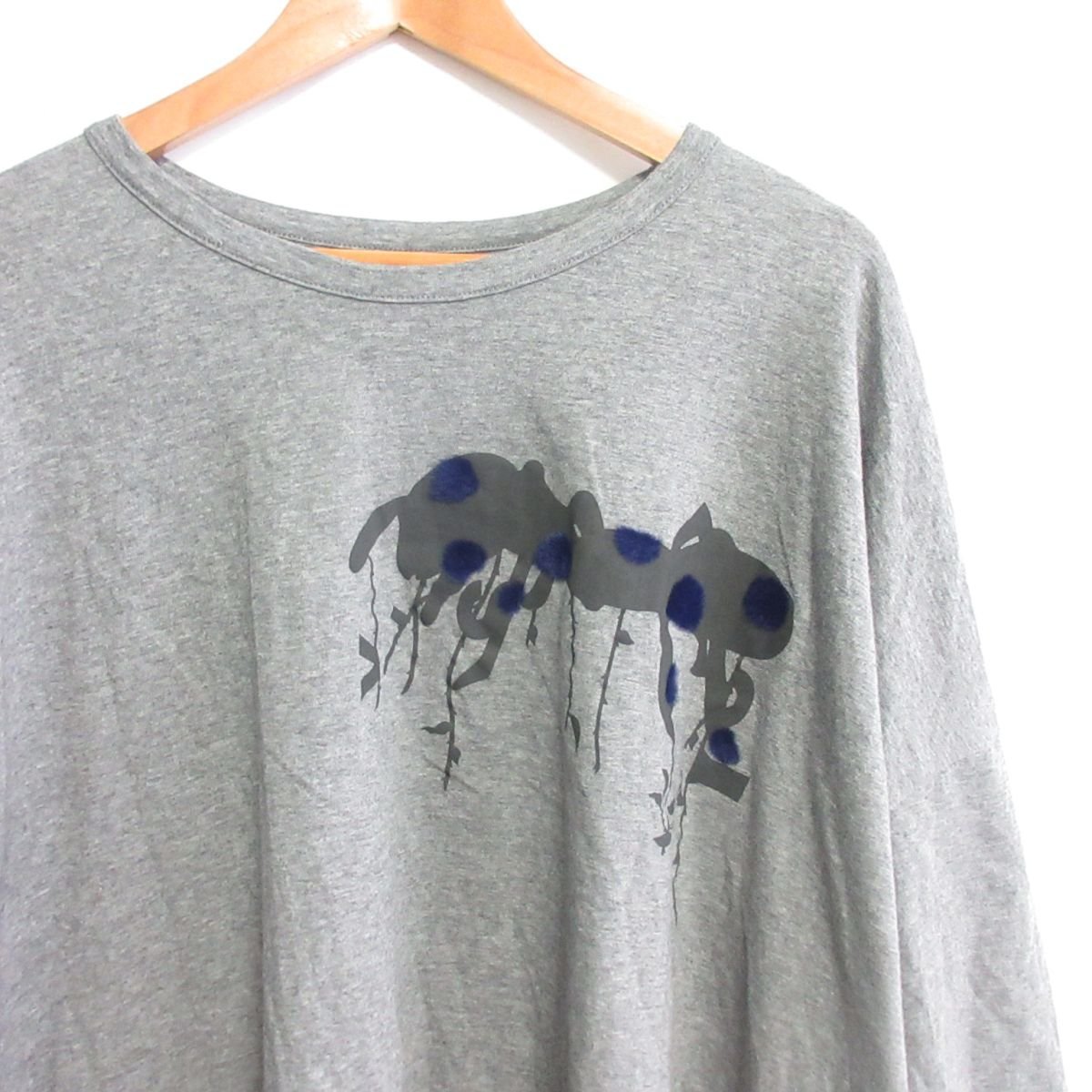 美品 Y's ワイズ Yohji Yamamoto PLAIN STITCH BUG PIGMENT FLOCKY PRINT ROUND NECK 半袖 Tシャツ オーバーサイズ 2 グレー_画像3