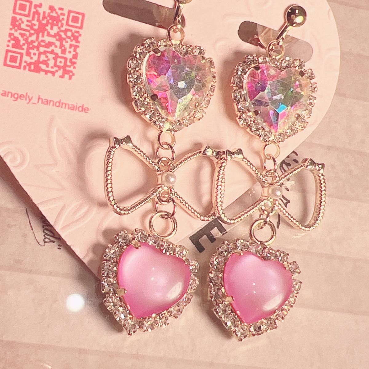 【新作】パープルハートキャッツアイ風オーロラハートピアス イヤリング