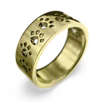 平らな指輪 地金 猫 18kイエローゴールド 約7mm幅 大きめサイズ 厚さ約
