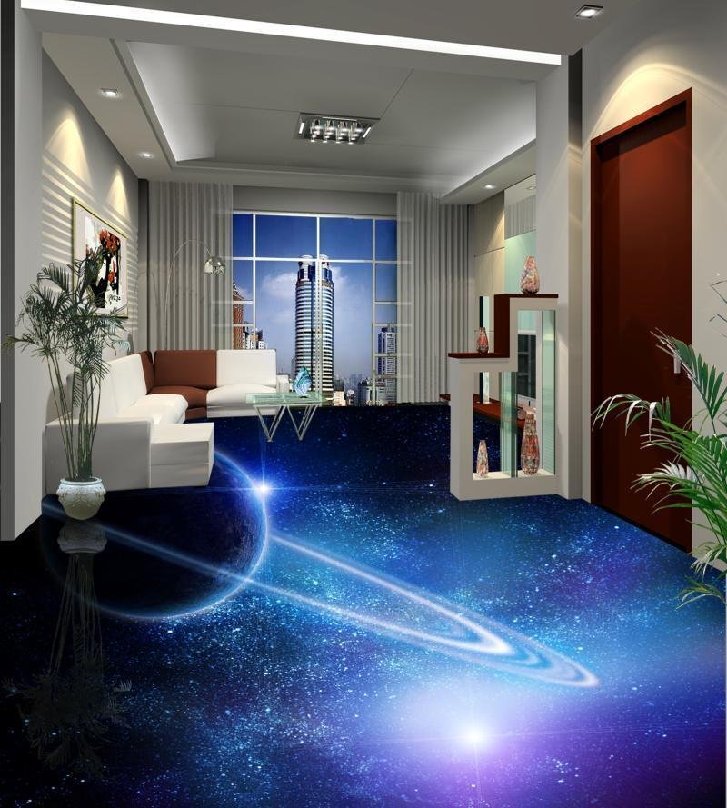 C351 巨大 3D フロアマット 4m*4m* 宇宙 惑星 星 空 月 風景 景色
