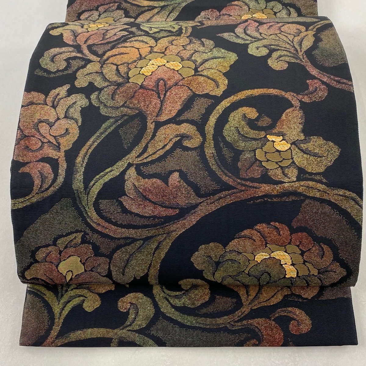 限定製作】 袋名古屋帯 美品 逸品 ますいわ屋 花唐草 銀糸 刺繍 黒