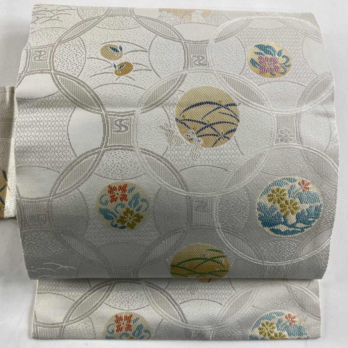 はこぽす対応商品】 美品 九寸 渋い 型染 名古屋帯 着物 和服 金糸 松
