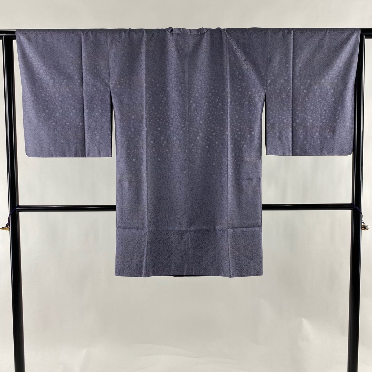 道行 美品 秀品 和装コート 角衿 大島紬地 草花 ぼかし 薄紫 身丈93.5