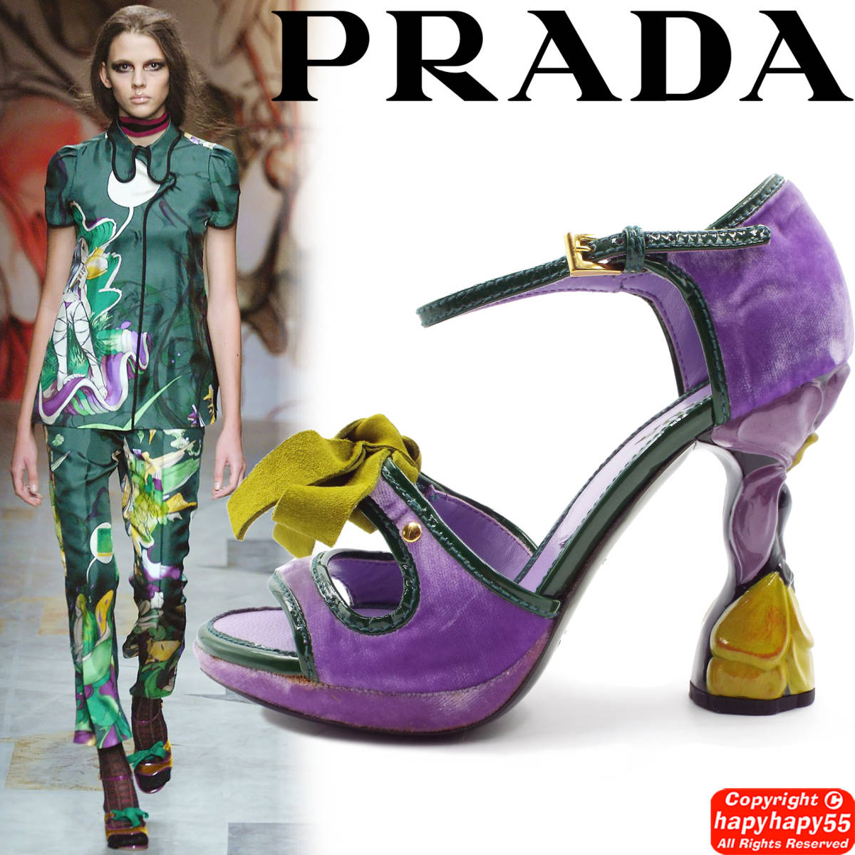 定価16万■PRADA 2008SS 名作 フェアリーコレクション 花彫刻 ハイヒールパンプス 美品◆プラダ シューズ Fairy Collection アールヌーボー_画像1