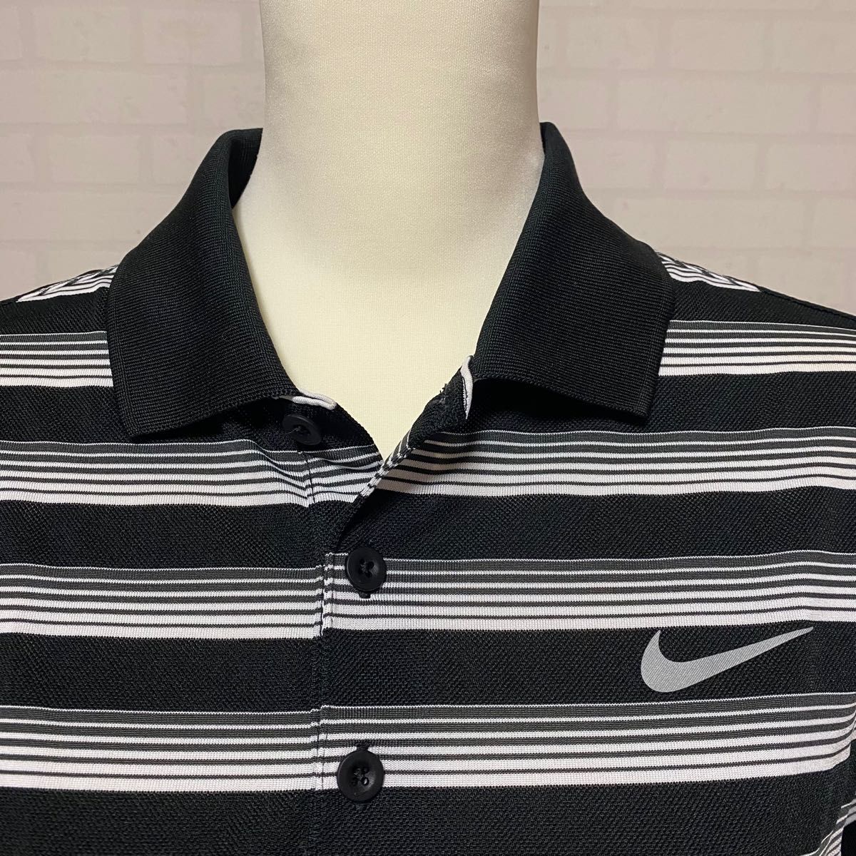 NIKE GOLF ナイキゴルフ ゴルフウェア ボーダー柄 Mサイズ  半袖シャツ ブラック