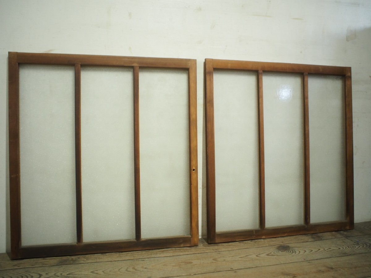 taI0099*[H94,5cm×W88,5cm]×2 листов * Vintage * ретро тест ... старый дерево рамка-оправа стекло дверь * двери раздвижная дверь окно стекло рама античный K внизу 