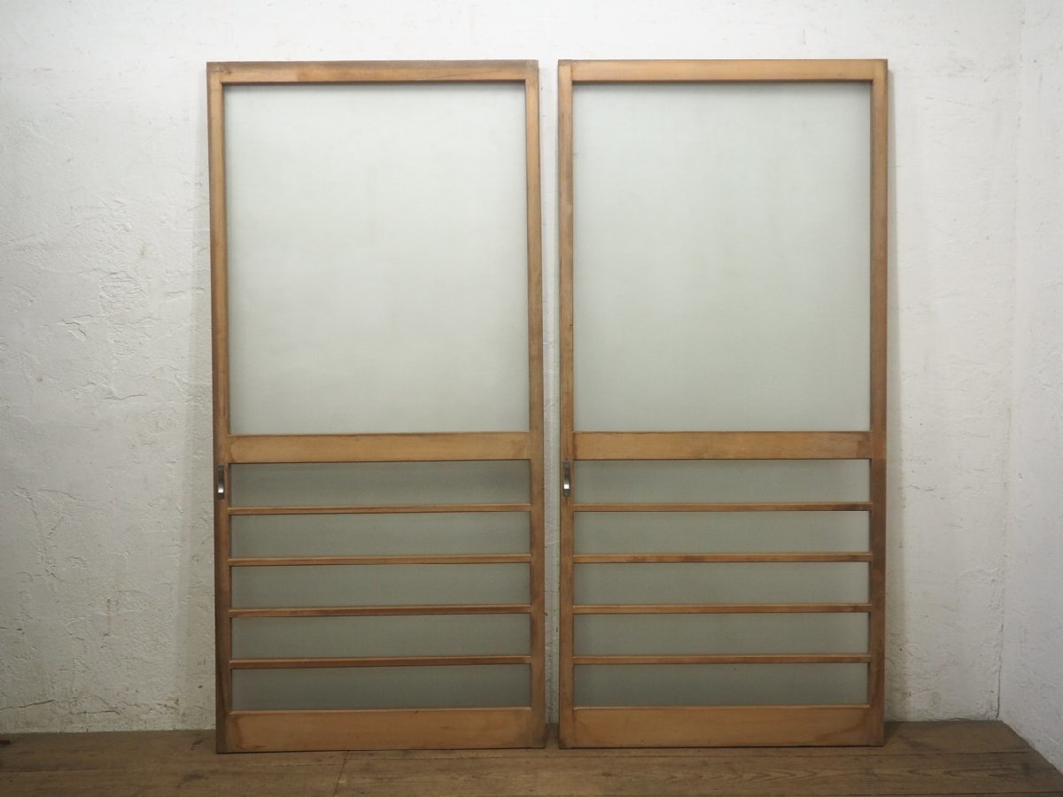 taI0112*(2)[H176,5cm×W84,5cm]×2 sheets * Showa Retro . taste ... old tree frame glass door * old fittings sliding door sash old Japanese-style house used housing Vintage L pine 