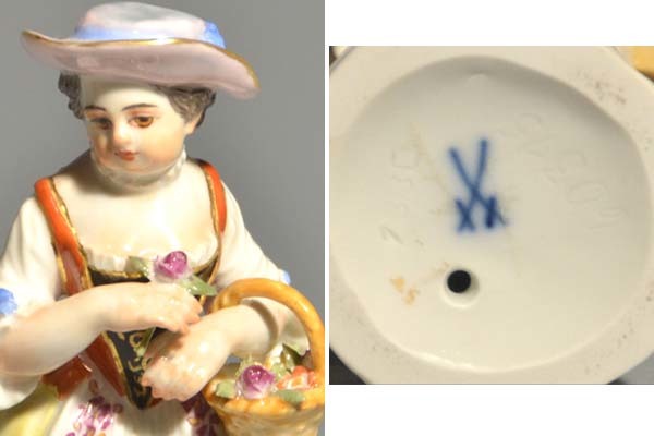 マイセン人形 ガーデナー(庭師)花籠を持つ少女 子供 美品 西洋美術
