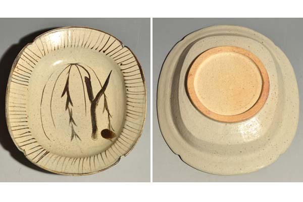 柳の絵 皿 二代(先代)池田瓢阿(作)共箱 菓子器 懐石 茶道具 a0074