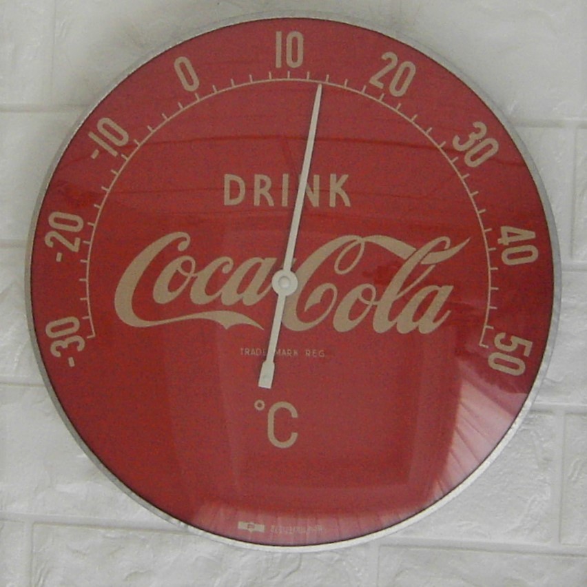 コカ コーラ 温度計 ガラス 看板 直径30cm サイン '70 '80 coca-cola ビンテージ アンティーク 昭和 レトロ COKE