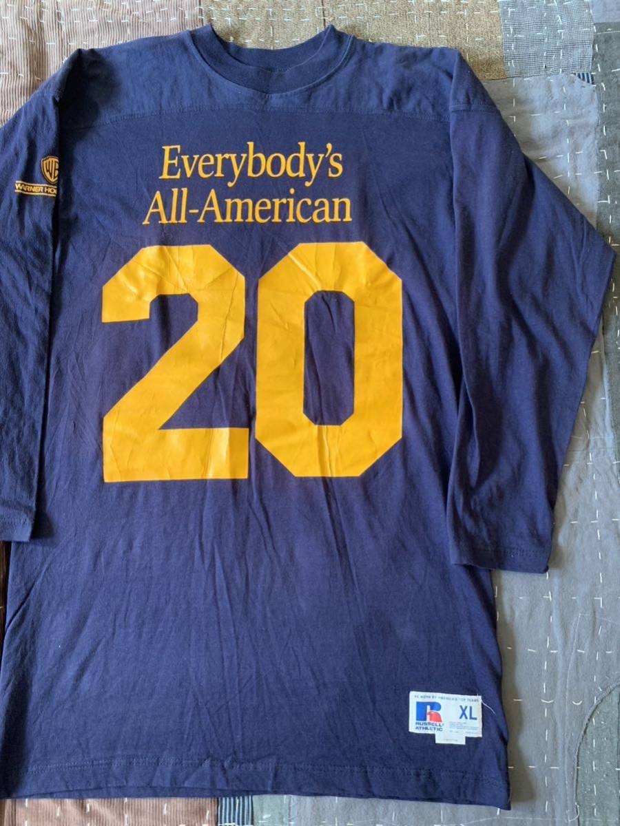 80s XL Russell Everybody's all American フットボール Tシャツ ラッセル ネイビー navy 紺 movie 映画 warner home video