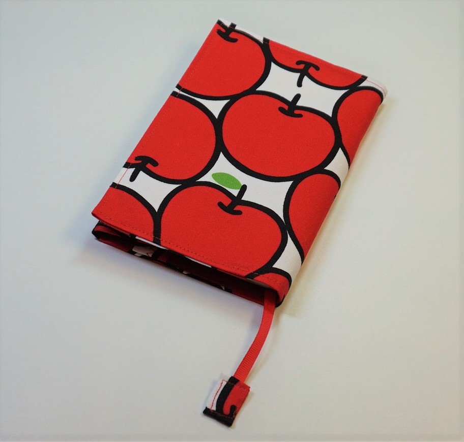  retro pop [ large red apple pattern ( white ground ) cloth ] library book@ book cover ( hand made ) 1 point only exhibition 