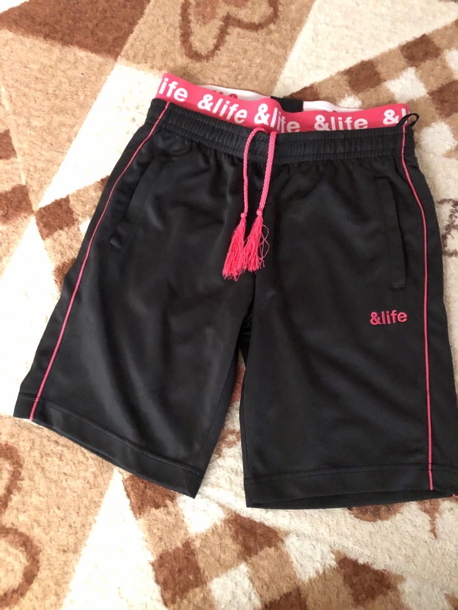 美品 &Life 見せパン風ジャージ ハーフパンツ ブラック×ピンク レディース Sサイズ