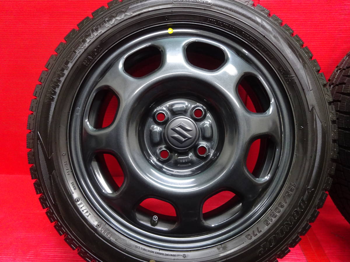  специальный выпуск! Suzuki Hustler оригинальный 15 -дюймовые колесные диски черный! 4шт.@4.5J 4H 100 DUNLOP WINTER MAXX 165/60R15 зимние шины SUZUKI
