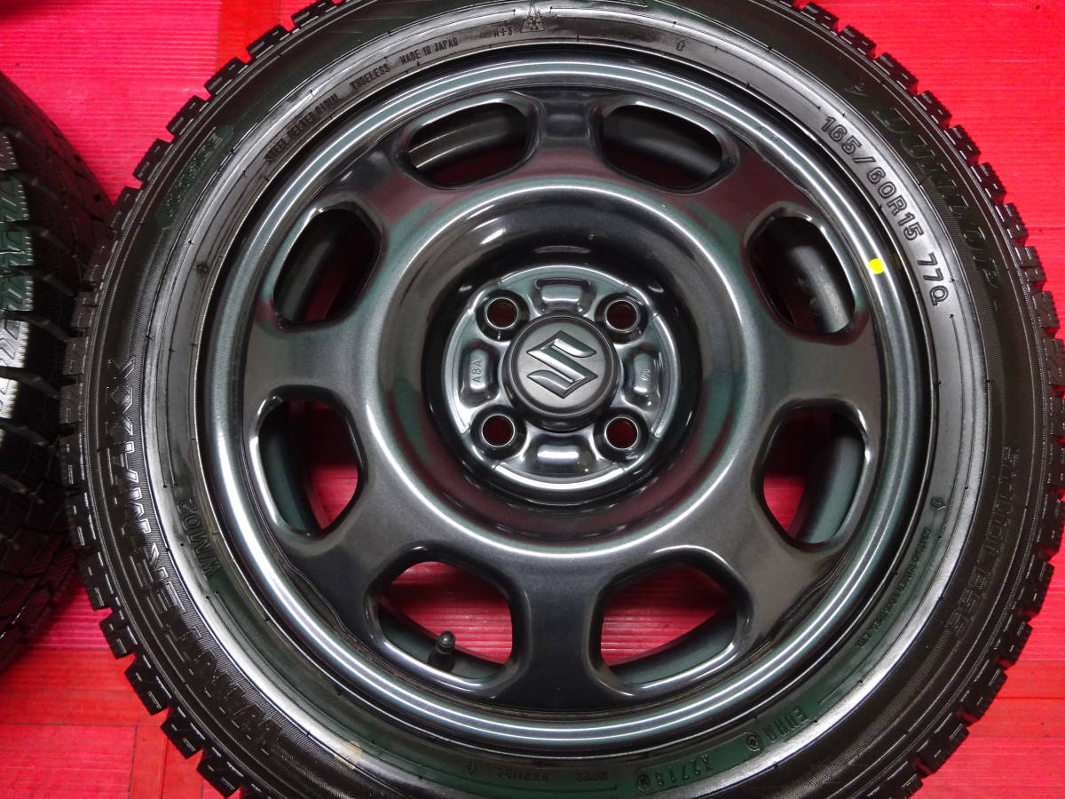  специальный выпуск! Suzuki Hustler оригинальный 15 -дюймовые колесные диски черный! 4шт.@4.5J 4H 100 DUNLOP WINTER MAXX 165/60R15 зимние шины SUZUKI