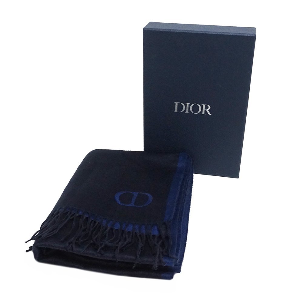（新品・未使用品）ディオール Dior CD ICON リバーシブルスカーフ マフラー シルク100％ ネイビー ブルー 青 93E0015DH001 箱付_画像2