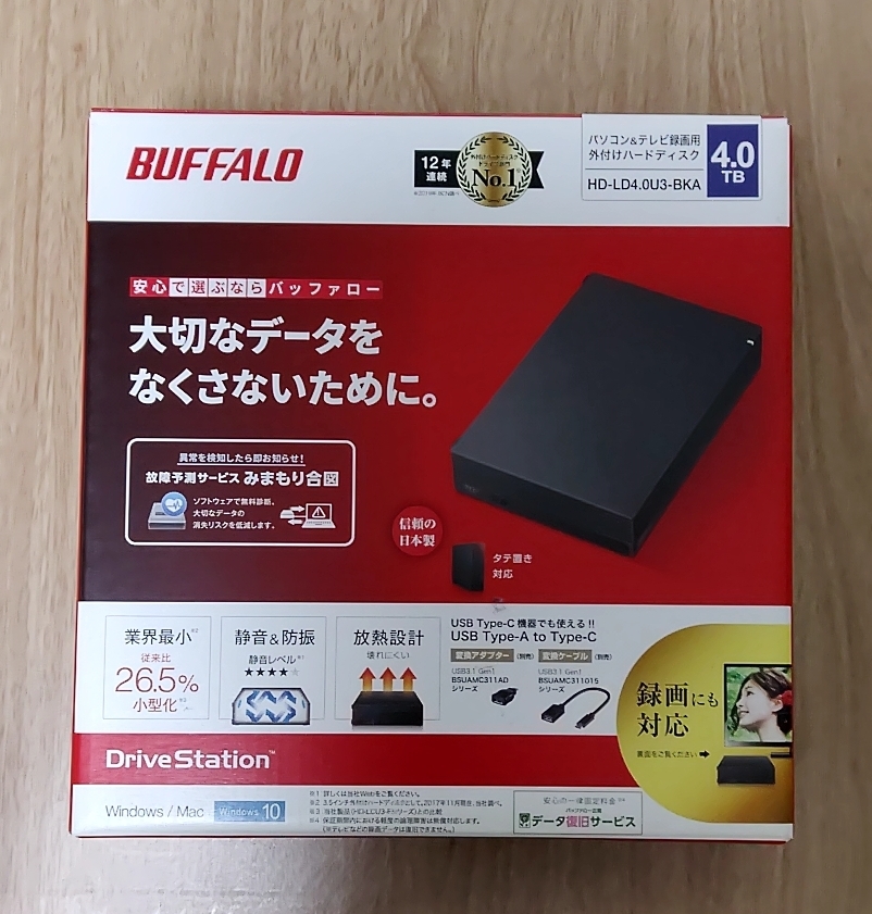 HD-LD4.0U3-BKA バッファロー USB3.1 Gen1 /3.0対応 外付けHDD 4TB