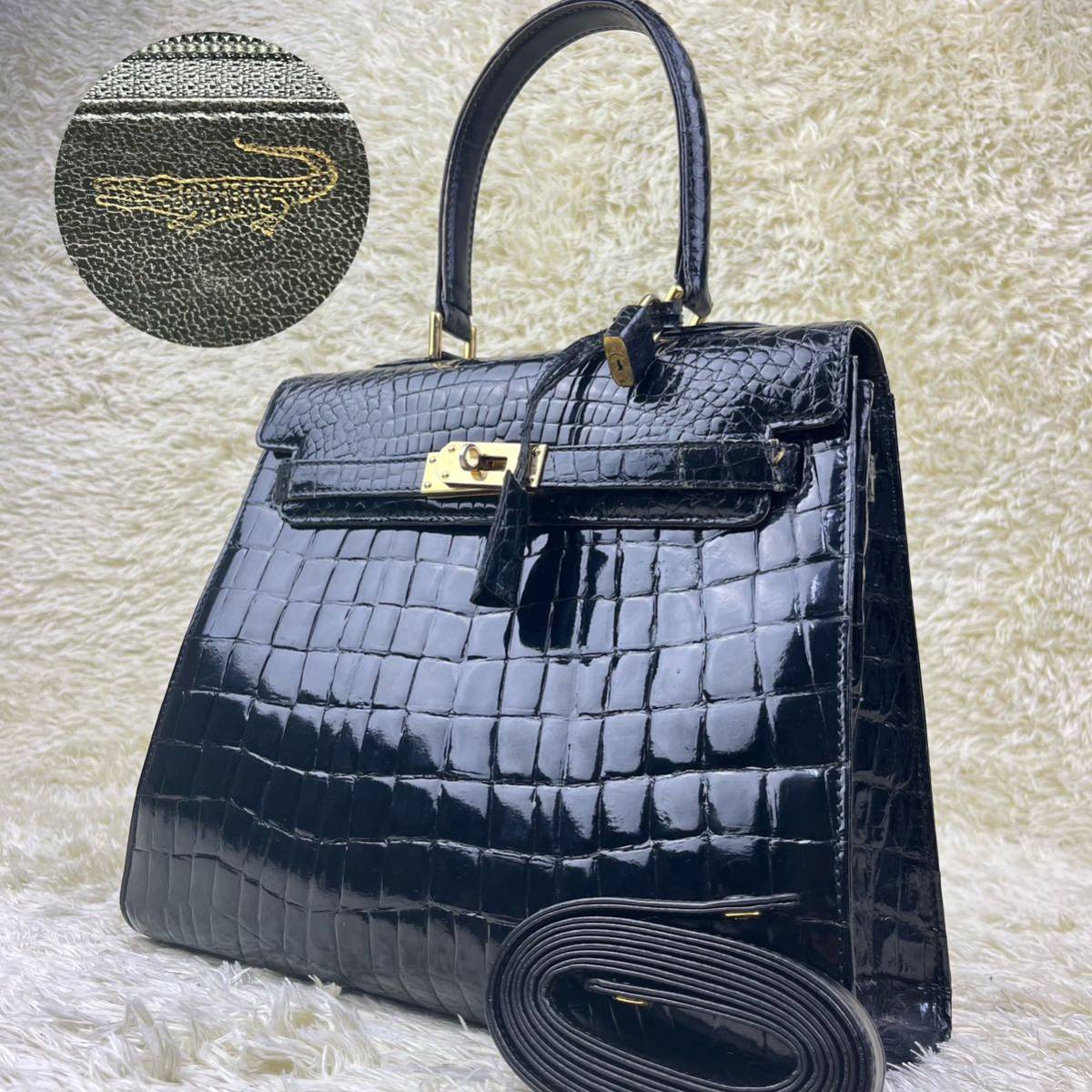 ブランド品専門の RODANIA ロダニア 2WAYハンドバッグ クロコダイル