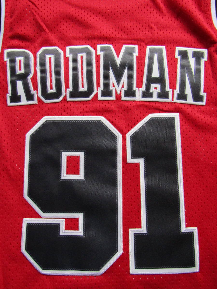 美品 NBA RODMAN #91 デニス・ロッドマン BULLS シカゴ・ブルズ ユニフォーム ゲームシャツ　ジャージ　刺繍　マイケル・ジョーダン  赤 S M