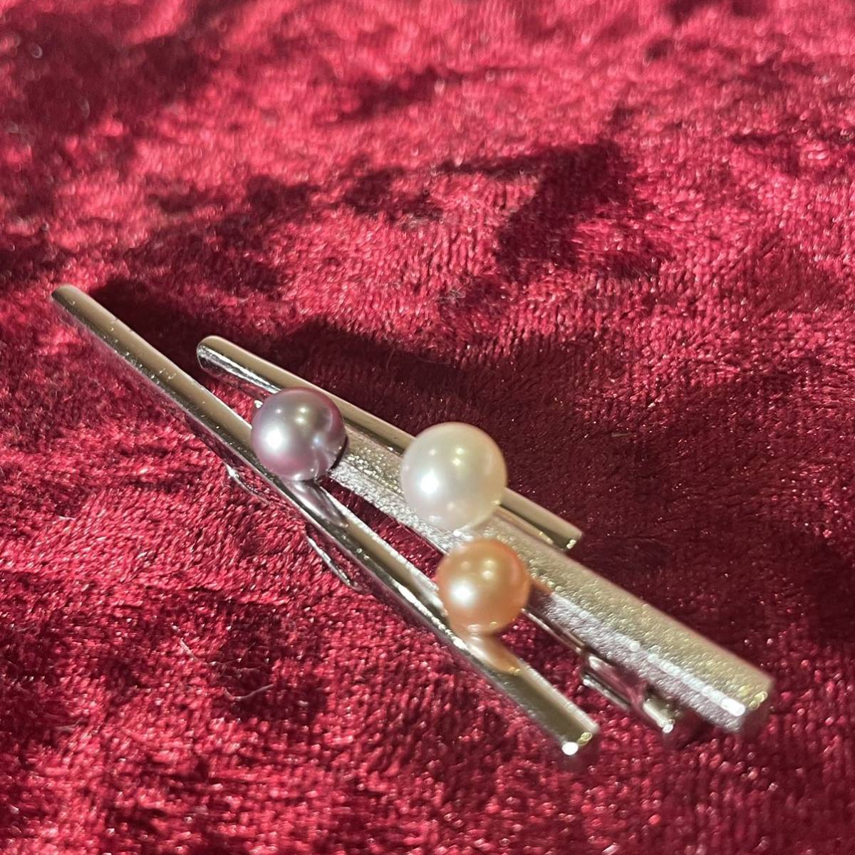  beautiful goods SILVER silver TASAKItasaki Tasaki Shinju 3 color pearl brooch 