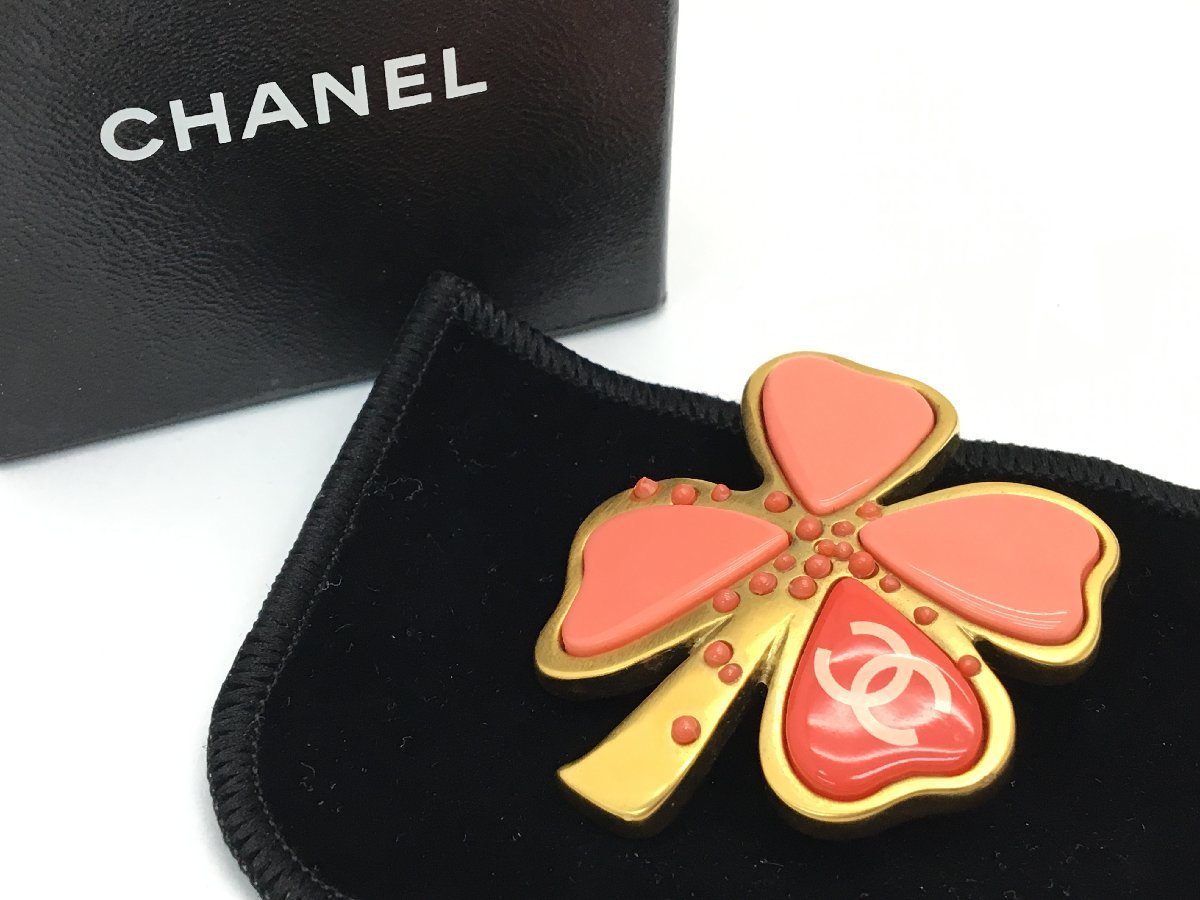 CHANEL 03P ココマーク ブローチ GP ゴールド コーラルピンク マルチ