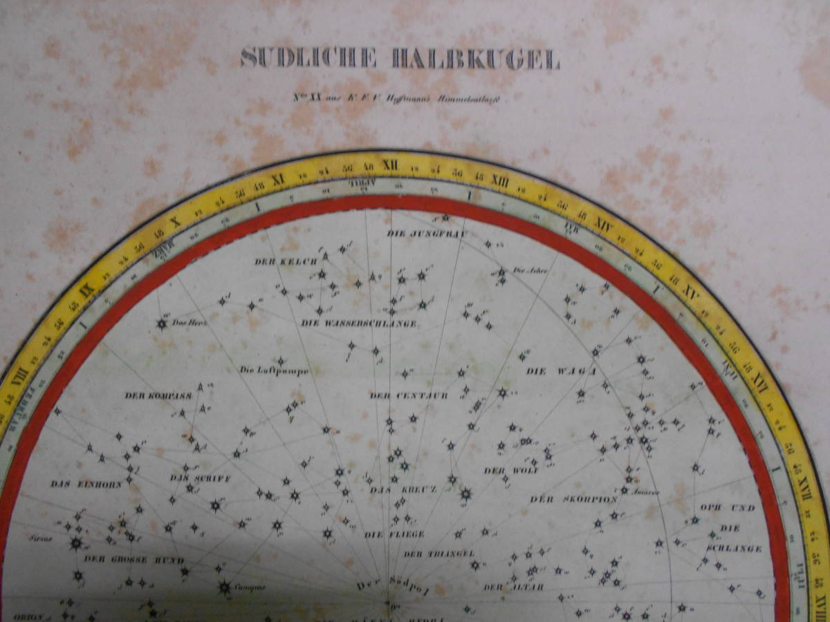 即決1835年ドイツ『ホッフマン星図第20図』星座早見盤、天文暦学書、アンティーク、Astronomy, Star map, Celestial chart, Planisphere_画像6