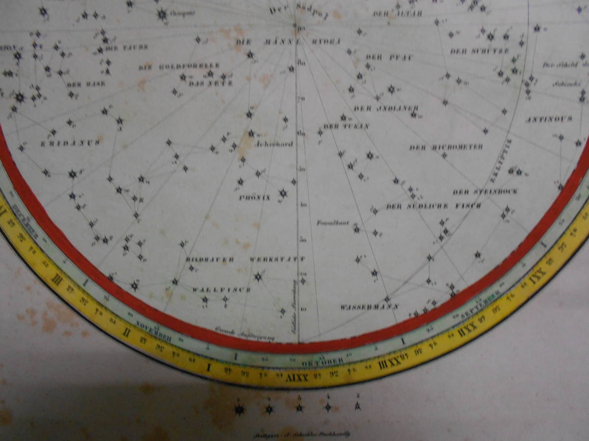 即決1835年ドイツ『ホッフマン星図第20図』星座早見盤、天文暦学書、アンティーク、Astronomy, Star map, Celestial chart, Planisphere_画像7