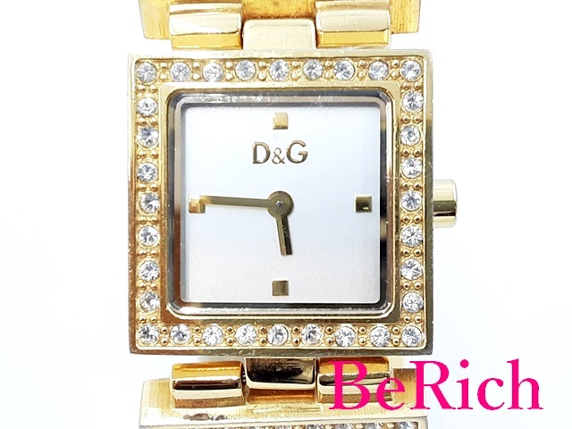  Dolce & Gabbana D&G NIGHT & DAY lady's wristwatch 3729250329 square white white face SS Gold quartz [ used ]bt2577