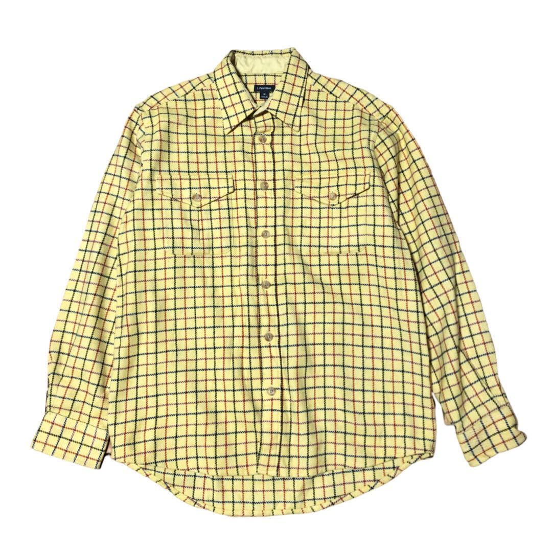 送料込】 ウールチェックシャツ J.Peterman L イエロー ネルシャツ