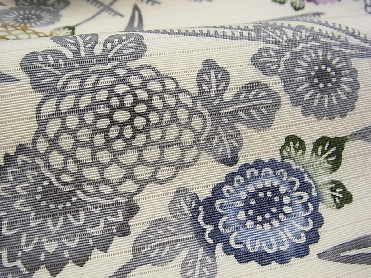 夏物 九寸名古屋帯 作家物 江戸紅型 花蝶文 反端付き 未使用m-2s10463