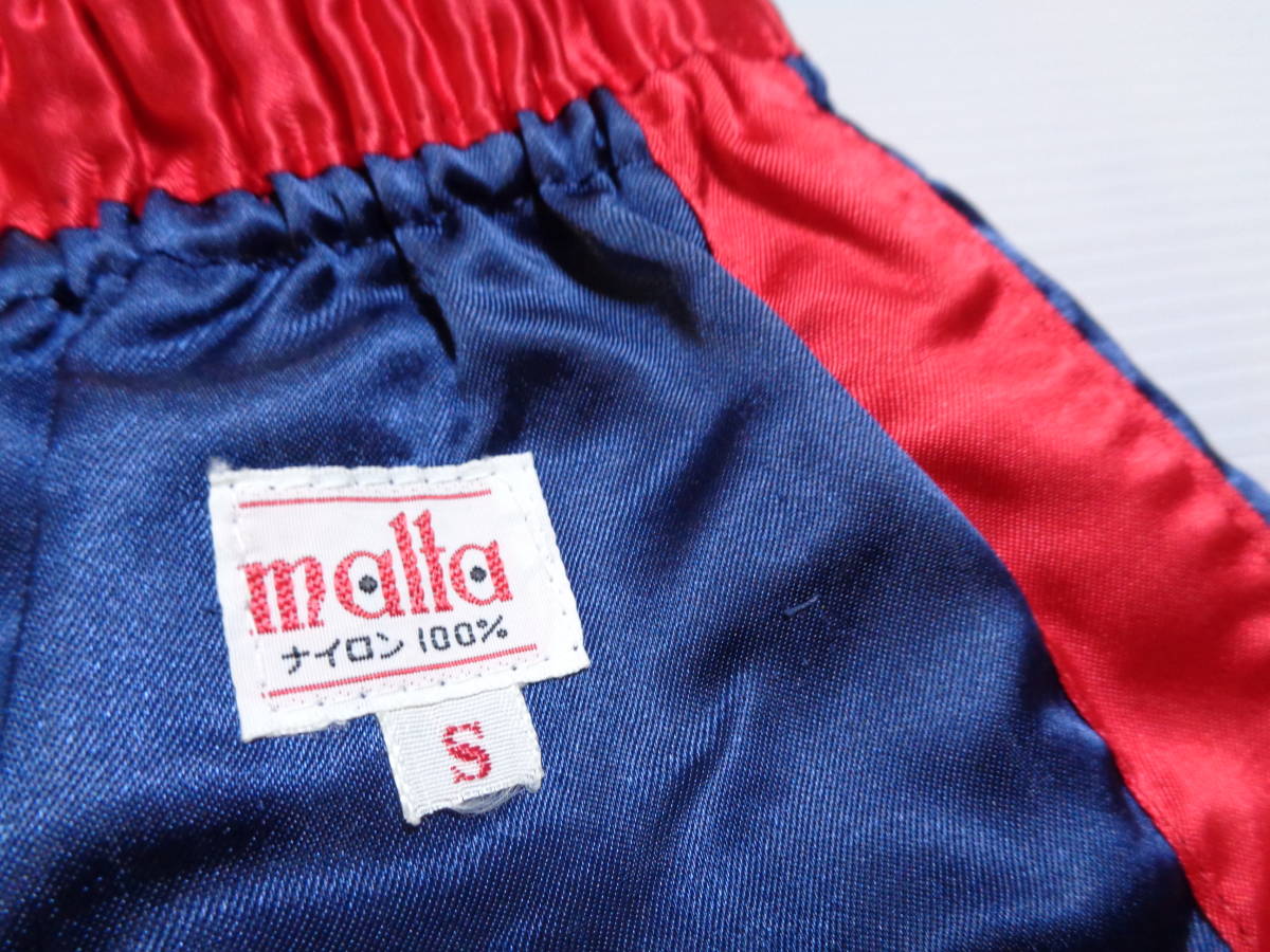 S navy blue × red malta nylon 100% short bread short pants Showa Retro unused little .....