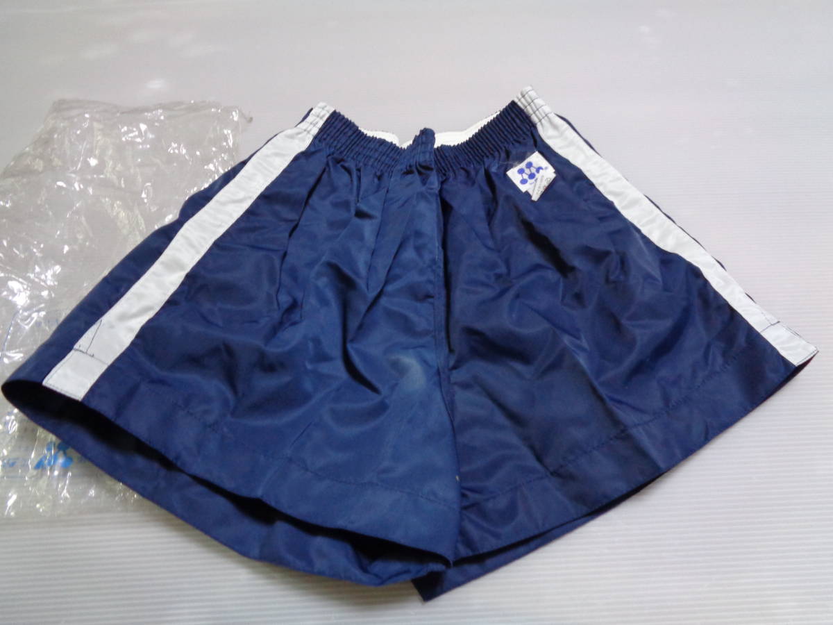 W84 navy blue × white CP-2-1 malta maru ta nylon 100% short bread short pants gym uniform gym uniform Showa Retro unused 