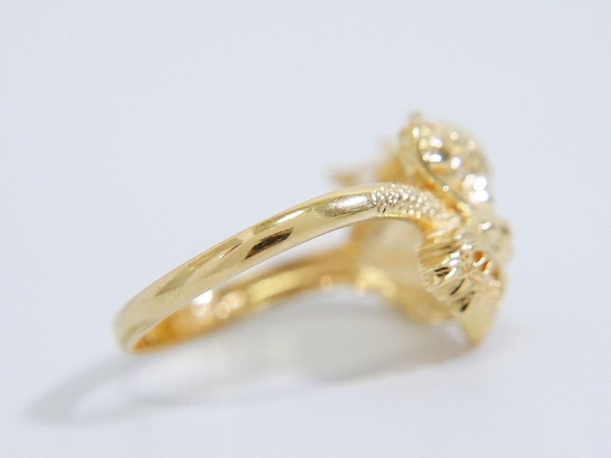 本物 ドラゴン 龍 モチーフ ダイヤモンド 0.01ct 750 K18 YG リング